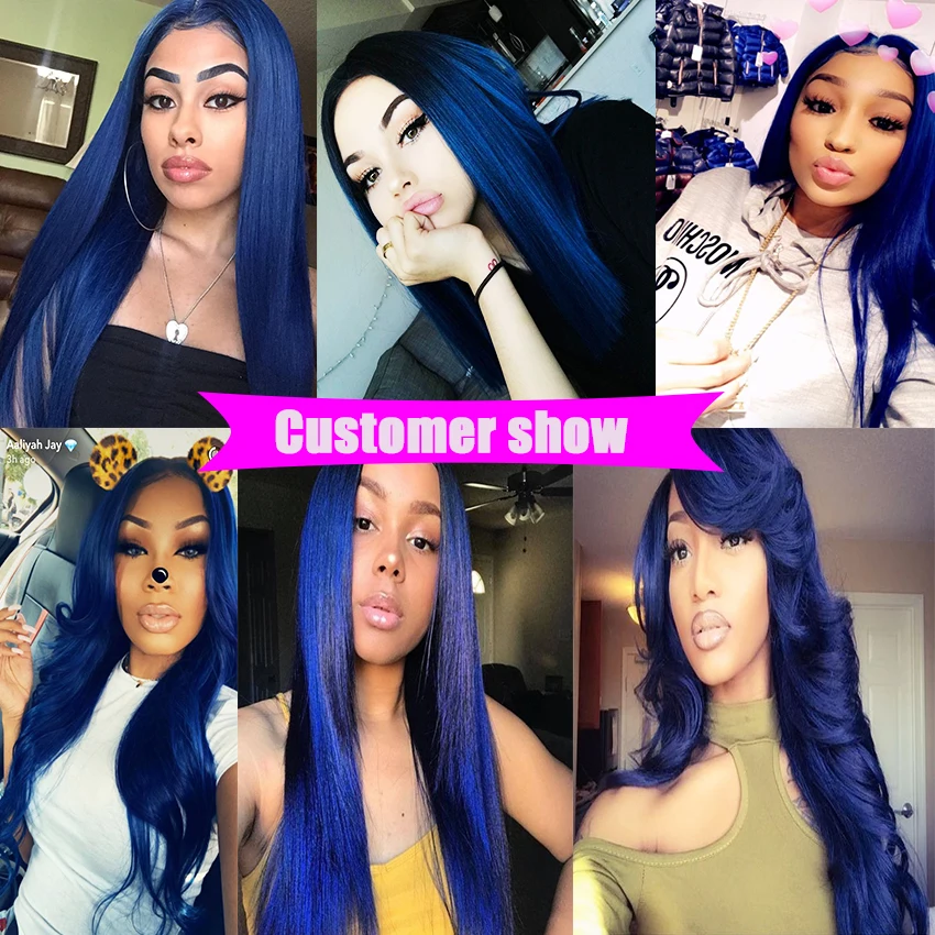 Brazilian Straight Hair Bundles with Closure 3 Pcs Ombre Bundles with Frontal 13x4 1BBlue LeModa Remy Human Hair Extensions (6)
