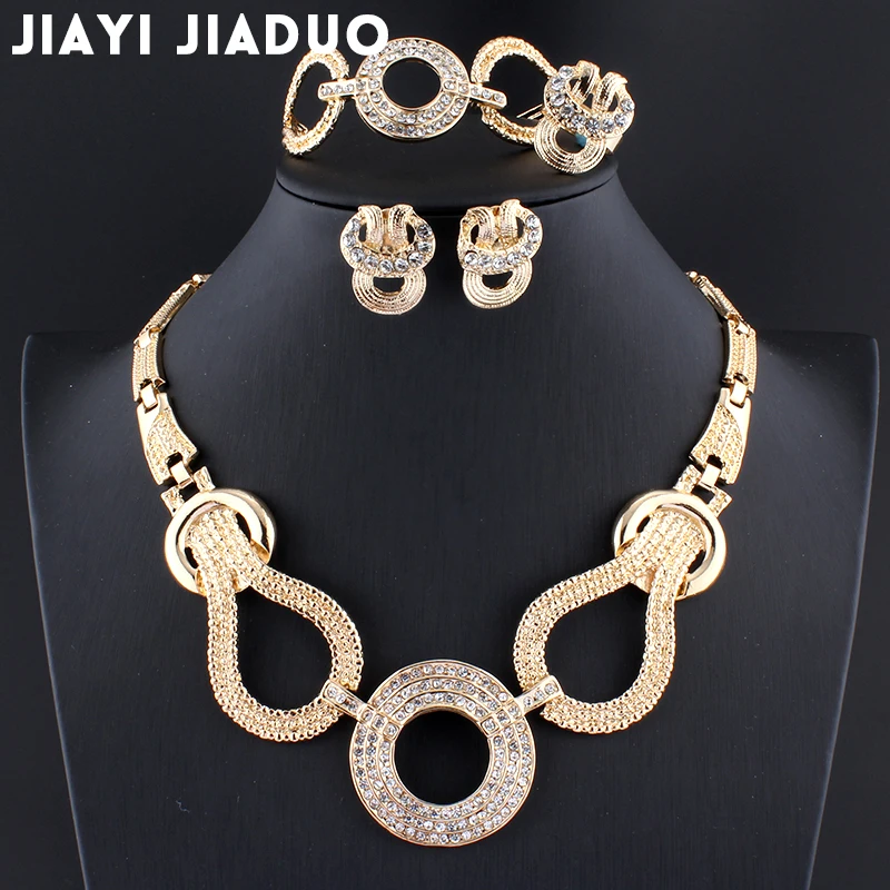 

jiayijiaduo african costume jewelry sets Bridal wedding jewelry for women Gold-color Necklace earrings bracelet Ring Sets new