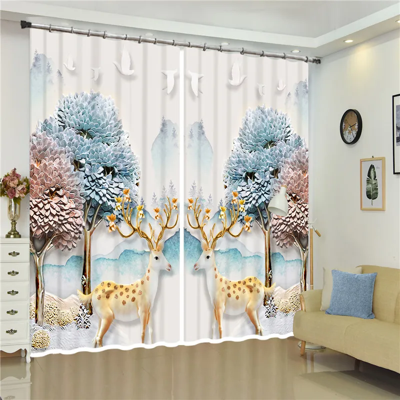 

Colored tree sika deer Luxury 3D Blackout Window Curtain Smooth Drape For Living room Bed room Hotel Wall Tapestry Cortinas