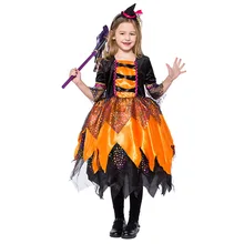 H& ZY/детский оранжевый маскарадный костюм ведьмы для девочек; нарядное платье на Хэллоуин, Рождество для детей