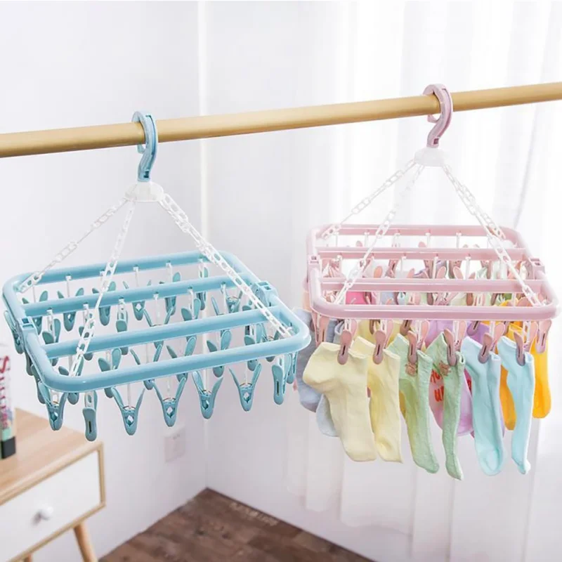 

Home Multi-Function Clip Square Folding Hanger Drying Rack Windproof Bra Underwear Socks Clip Hanger