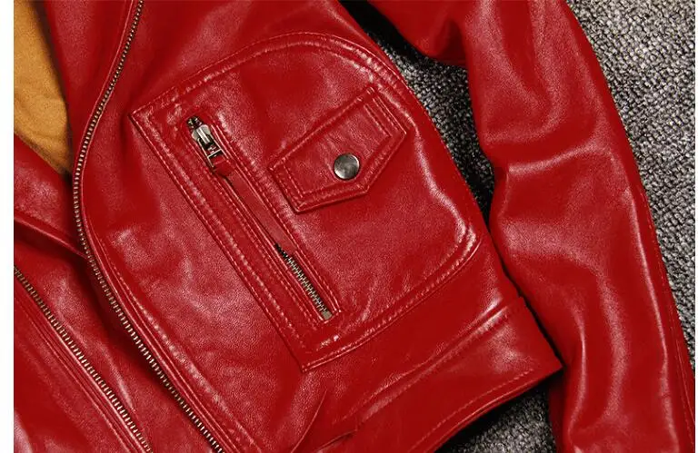 Genuine Leather Jacket Coat Women Real Sheepskin Motorcycle Biker Leather Jacket Slim Fit Female Ladies Outerwear Red Black