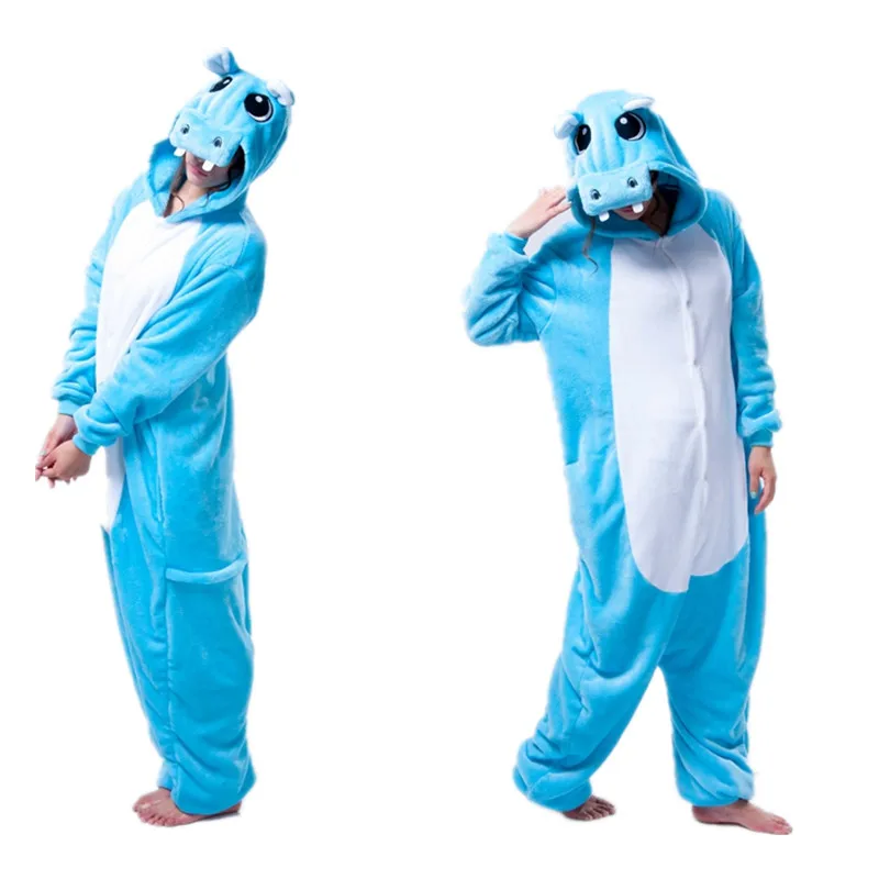 Hippopotamus Jeden kus Animal Cosplay Kostým Onesies Pajamas Jumpsuit Hoodies Dospělí Cosplay kostýmy pro Halloween a karneval
