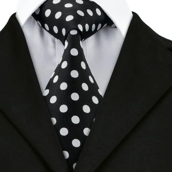 C-1190 Мода в черный горошек галстук Ханки Запонки Набор 100% шелковые галстуки для Для мужчин формальные Бизнес Свадебная вечеринка