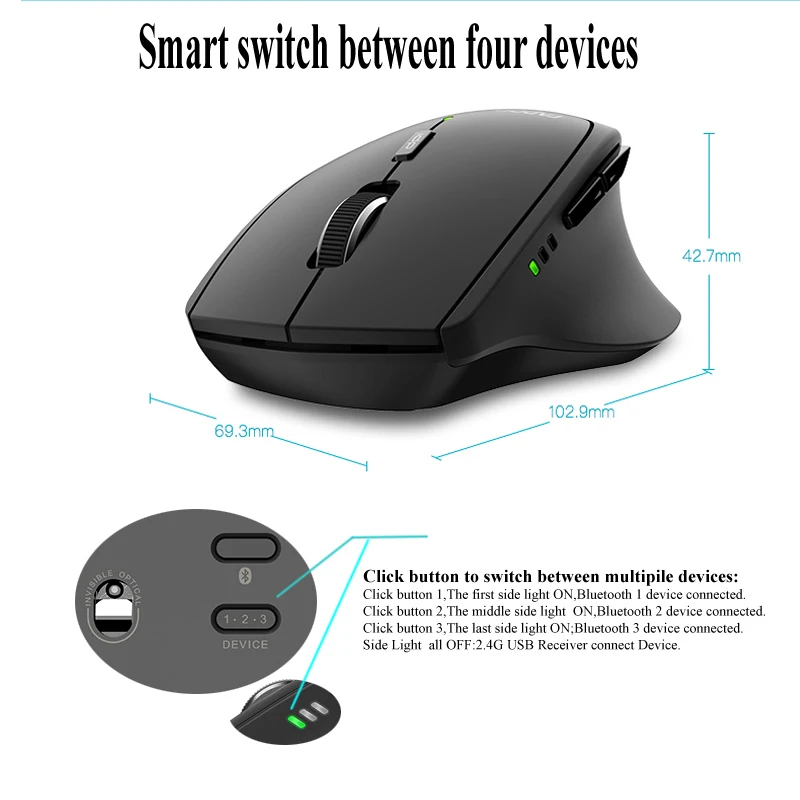 Беспроводная мышь Rapoo MT550 с несколькими режимами переключение между Bluetooth 3 0/4 0 и 2