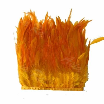 gold yellow 10 ярдов длинна 10-15 см ширина раскрашенный петух Куриные перья бахрома отделка Куриные перья Лента шлейф с перьями из хвоста петуха - Цвет: gold yellow