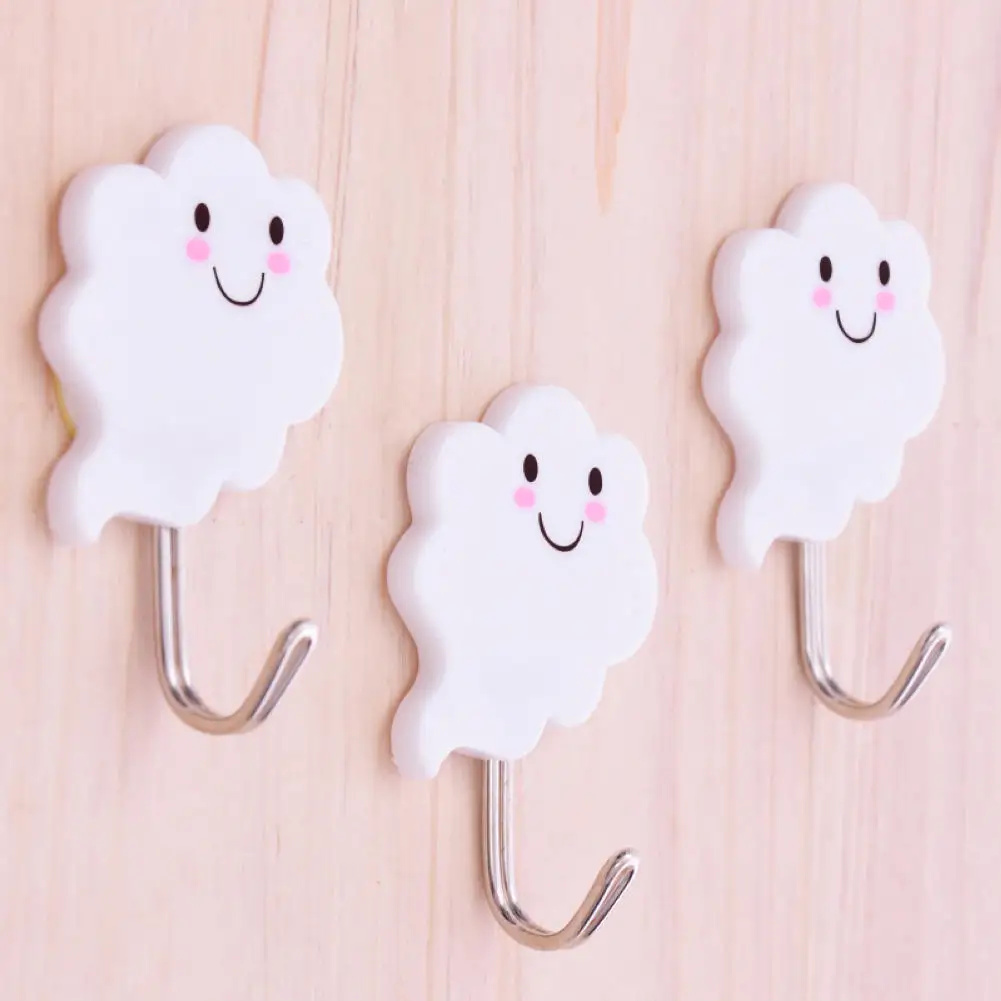 

3Pcs Practical White Cloud Self Adhesive Sticky Stick Hooks Cloth Key Towel Hangers Multi Purpose Kitchen Bathroom Room Supplies