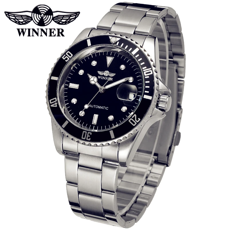 Fashion font b WINNER b font Men Luxury Brand Date Display Stainless Steel Watch Automatic Mechanical