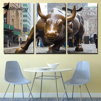 

HD print 3 piece canvas art wall street bull market new york painting for living room Posters and prints free shipping/XA-1754C