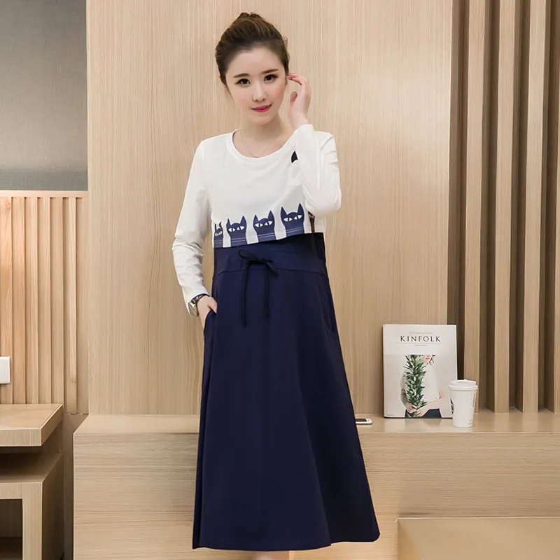Autumn Maternity Clothes Pregnant Long Sleeve Dress Nursing Clothes Breast Feeding Dresses Pregnant Women Maternity Clothing happy tencel breast feeding clothes for pregnant women sleeveless vest elegant lady business dress maternity dresses