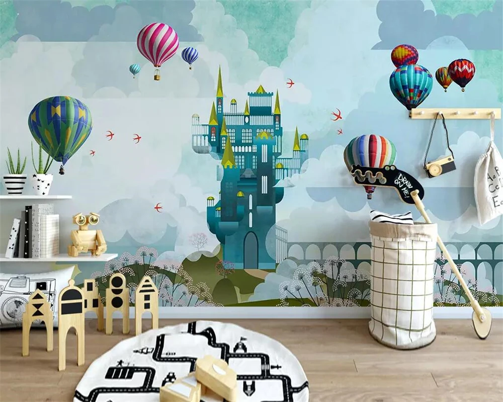 

Beibehang Custom wallpaper Nordic hand-painted aerial loft balloon sky children's room TV sofa background walls 3d wallpaper
