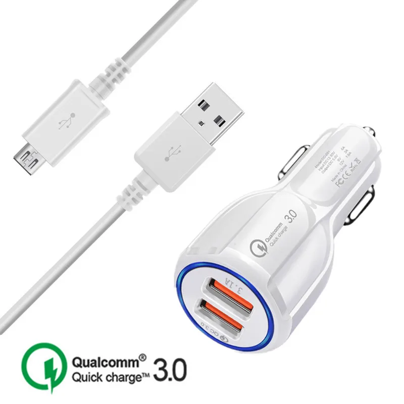 

For Samsung A10 M10 A7 2018 J4 J3 J5 2016 J7 Neo Micro USB Phone Charger Cable QC 3.0 Car Adapter For Huawei P Smart Y6 Y7 2019