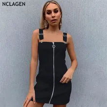 NCLAGEN/ модное мини-платье на молнии с пряжками на подтяжках для девочек, с открытой спиной, для фитнеса, облегающие Вечерние черные платья для ночного клуба