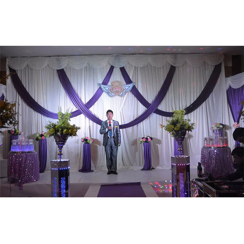 Фиолетовый и белый свадебные фон с гирлянды свадебные шторы мандап Свадебные украшения Ice Шелковый Свадьба фон занавес