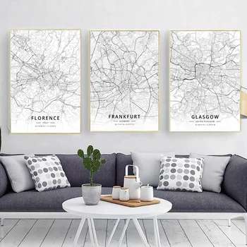 

Modern Famous World City Map Florence Frankfurt Glasgow City Poster Nordic Living Room Wall Art Picture Home Canvas Painting
