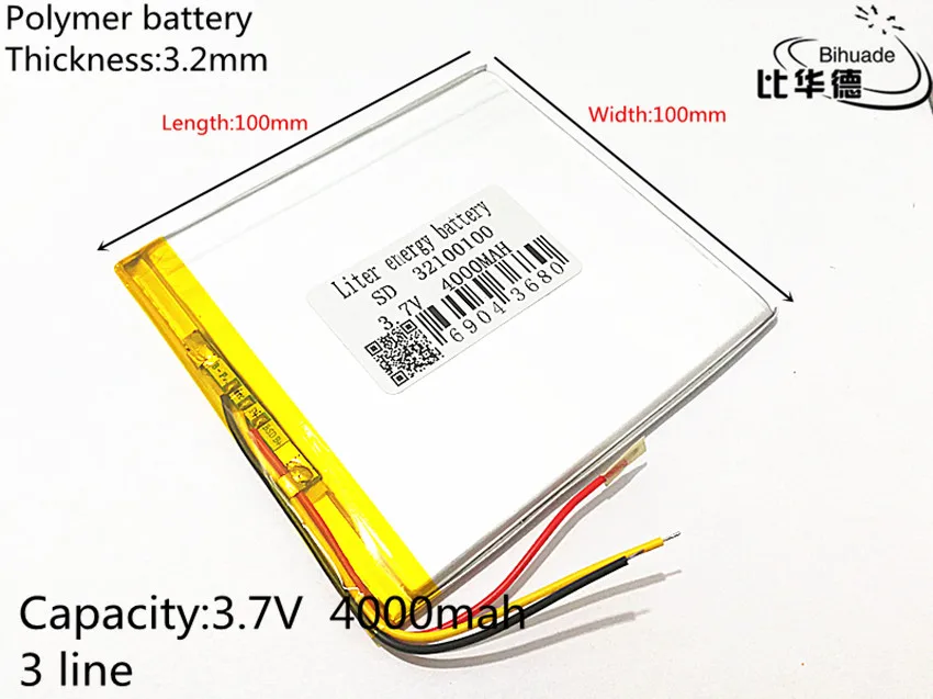 

3 line Free Shipping Three wire battery.3.7V 4000mah 32100100 lithium ion battery Li-ion battery for MP3 MP4