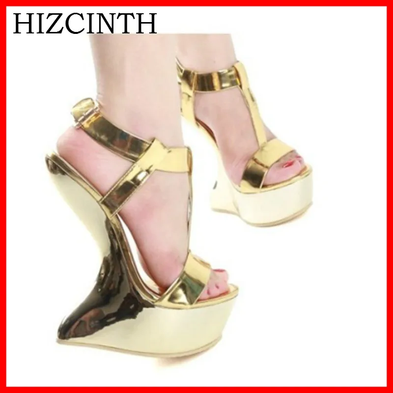 

HIZCINTH 2018 Summer Gladiator Sandals Women's Shoes Tide Golden Metal Buckles Platform High Heels Nightclubs Female Sandalias