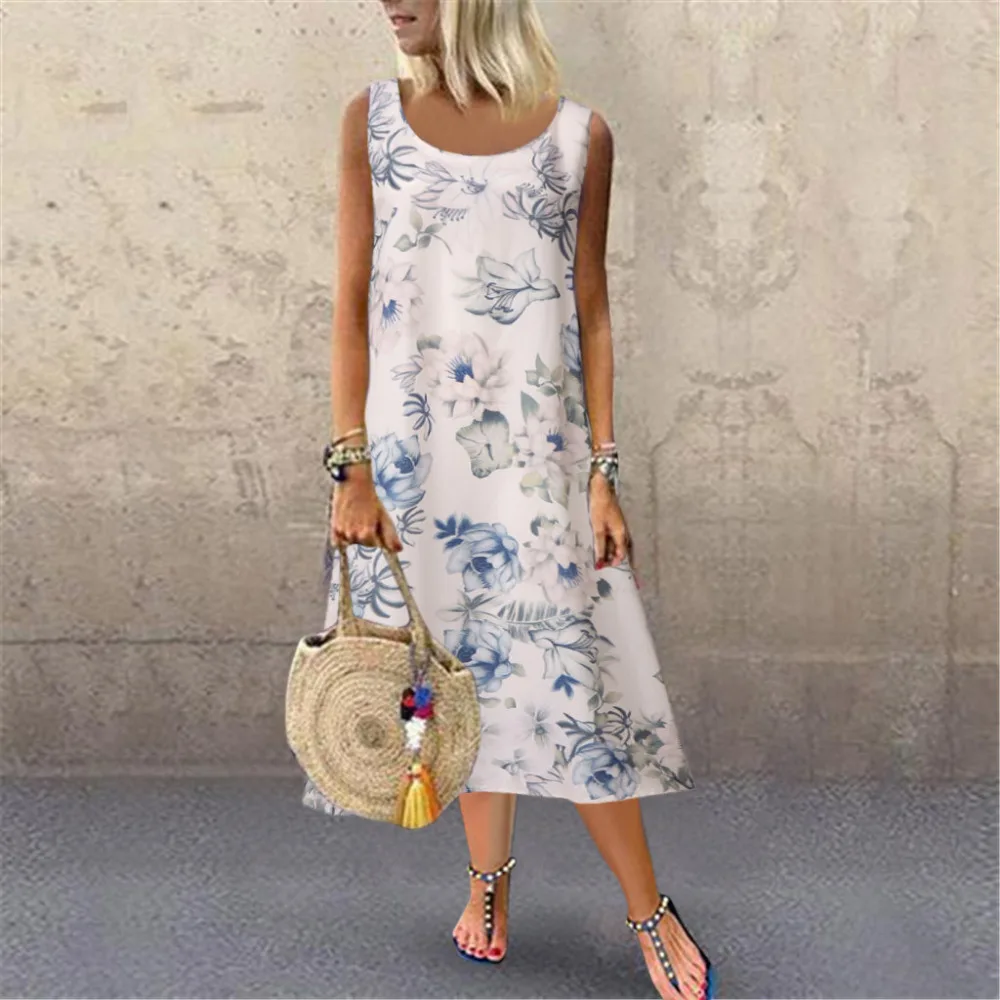 2019 woman summer sexy beach dress long round neck print sleeveless mini beach dress plus size sexy beach dress cover up 40J3 (6)