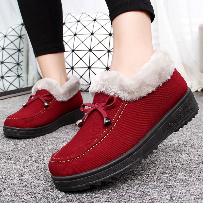 

Butterfly-knot flat women winter boots fahsion short plush fur ladies ankle boots black causal warm mother home shoes DBT1133