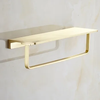 

2018 Newly Solid Brass Brushed Gold Bathroom Shelves With Towel Bar Dressing table Shelf Shower Caddy Rack Bathroom Accessories