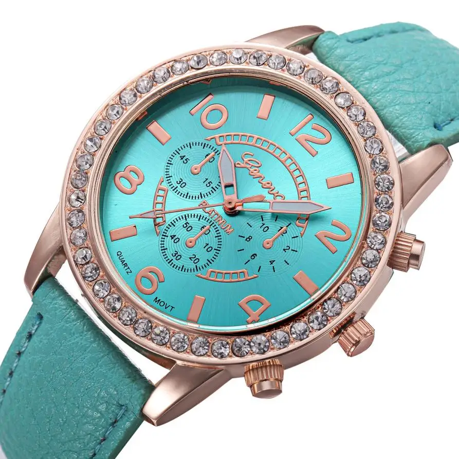 Новинка, простые повседневные кварцевые часы Geneva с кожаным ремешком, женские часы с кристаллами и бриллиантами, наручные часы, горячая распродажа# D - Цвет: C