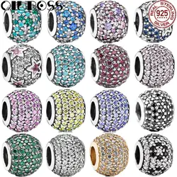 QIUBOSS Jewelry 100% 925 пробы Серебряный мозаика Pave Шарм DIY бусы подходят оригинальный браслет девушка моды подарок на день рождения