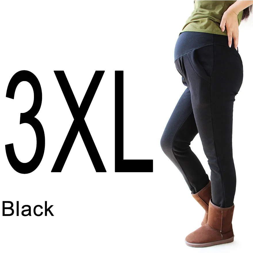Большие размеры, зимние Бархатные Леггинсы для беременных, XL, XXL, 3XL, 4XL, регулируемые высокие эластичные леггинсы, штаны для беременных женщин, теплая одежда - Цвет: Black 3XL