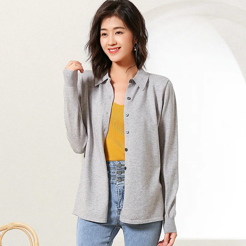 Cashmere sweater female new round neck solid color knit cardigan Slim loose coat thin section elastic wild shirt |