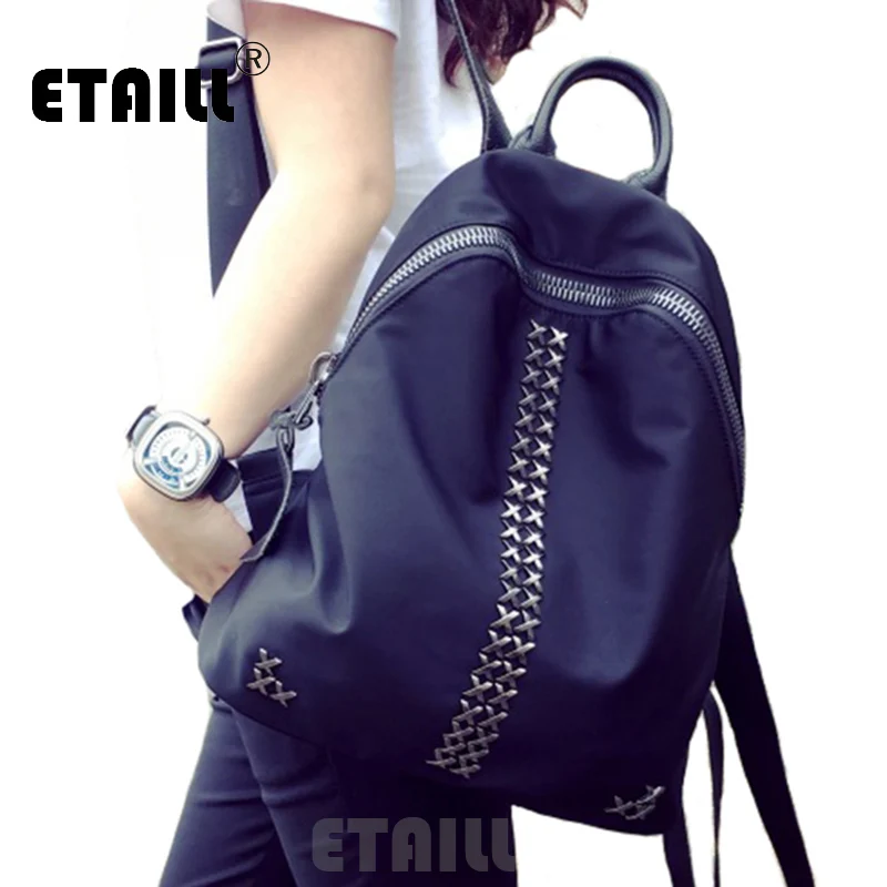 

Black Small Waterproof Nylon Rivet Backpacks Women Travel Bags Famous Brand Softback Rucksacks School Bags For Teenage Girls