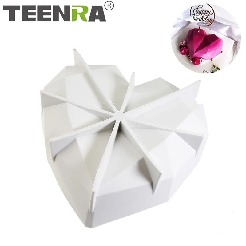 

TEENRA 3d Diamond Cake Mold Silicone Cake Mold Heart Silicone Cake Form Love Shape French Cake Mold Mousse Ring Bakeware