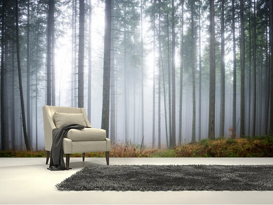 Behang Relief Custom natural wallpaper Morning Forest Mist 3D landscape mural for living room bedroom restaurant wall Embossed - Behang Relief