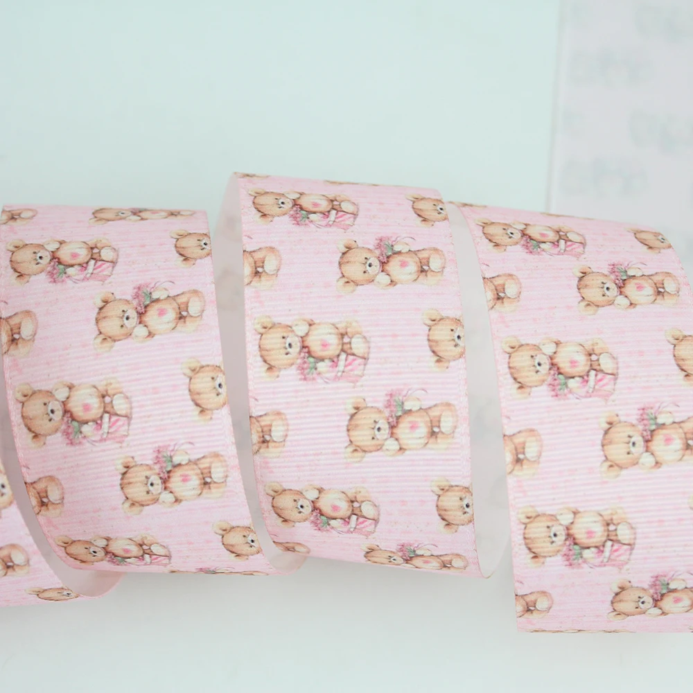 bear printed grosgrain pink ribbon (2)