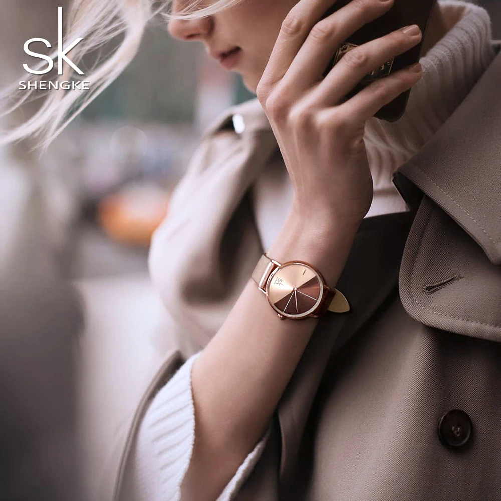 Relogio Feminino SK женские часы Shengke Топ бренд класса люкс розовое золото часы женские креативные модные повседневные часы кожаные часы