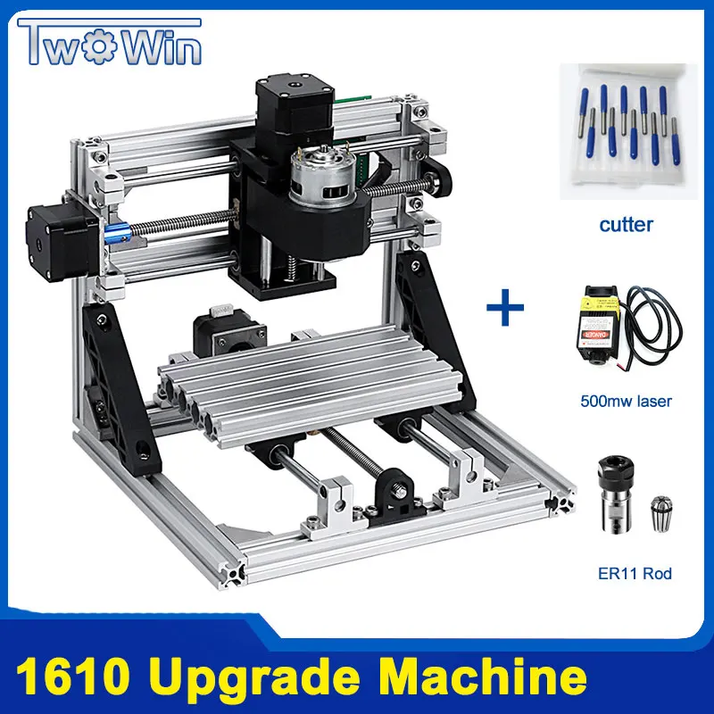 CNC Rounter DIY 1610 мини станок с ЧПУ, рабочая зона 16*10*4,5 см, 3 оси PCB фрезерный станок с GRBL управлением - Цвет: 1610A and 500w laser