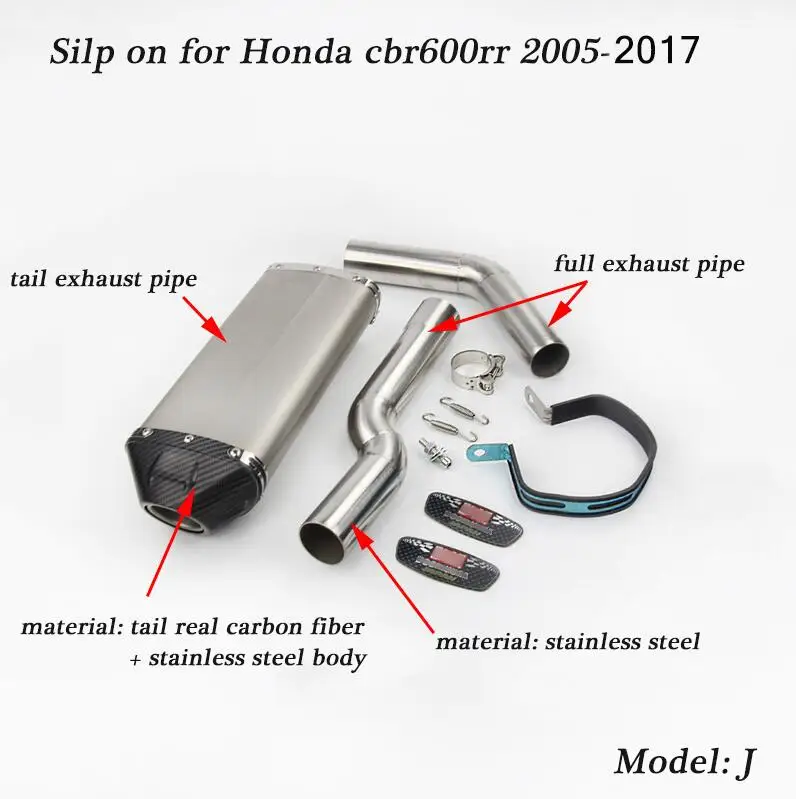 Silp on для Honda cbr600rr 2005- мотоциклетные передние соединительные трубы из нержавеющей стали со средней трубой выхлопной системы глушителя - Цвет: J