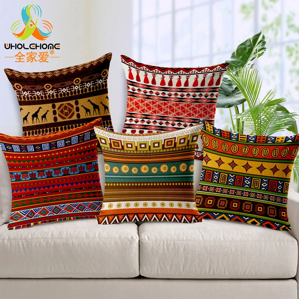 Hot 45x45cm Cotton Linen Boho Pillowcase Indian Bohemian 45x45cm Cotton Linen Boho Pillowcase Indian Bohemian Cushion Cover For Home Christmas Decor Bedding Sofa Seat Car Pillow Cases