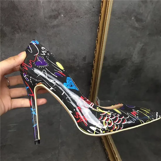 New Graffiti Style Design Shoes Woman Stiletto High Heels Women Pumps Mixed Color Print FashionWomen Wedding Shoes Zapatos Mujer (7)
