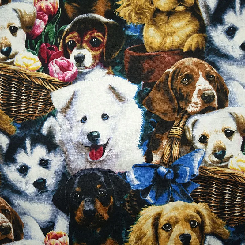 110 см широкая собачья Ткань хлопковая ткань Telas пэчворк собака в корзине печатное фабричное кружево одежда стеганая одежда пэчворк