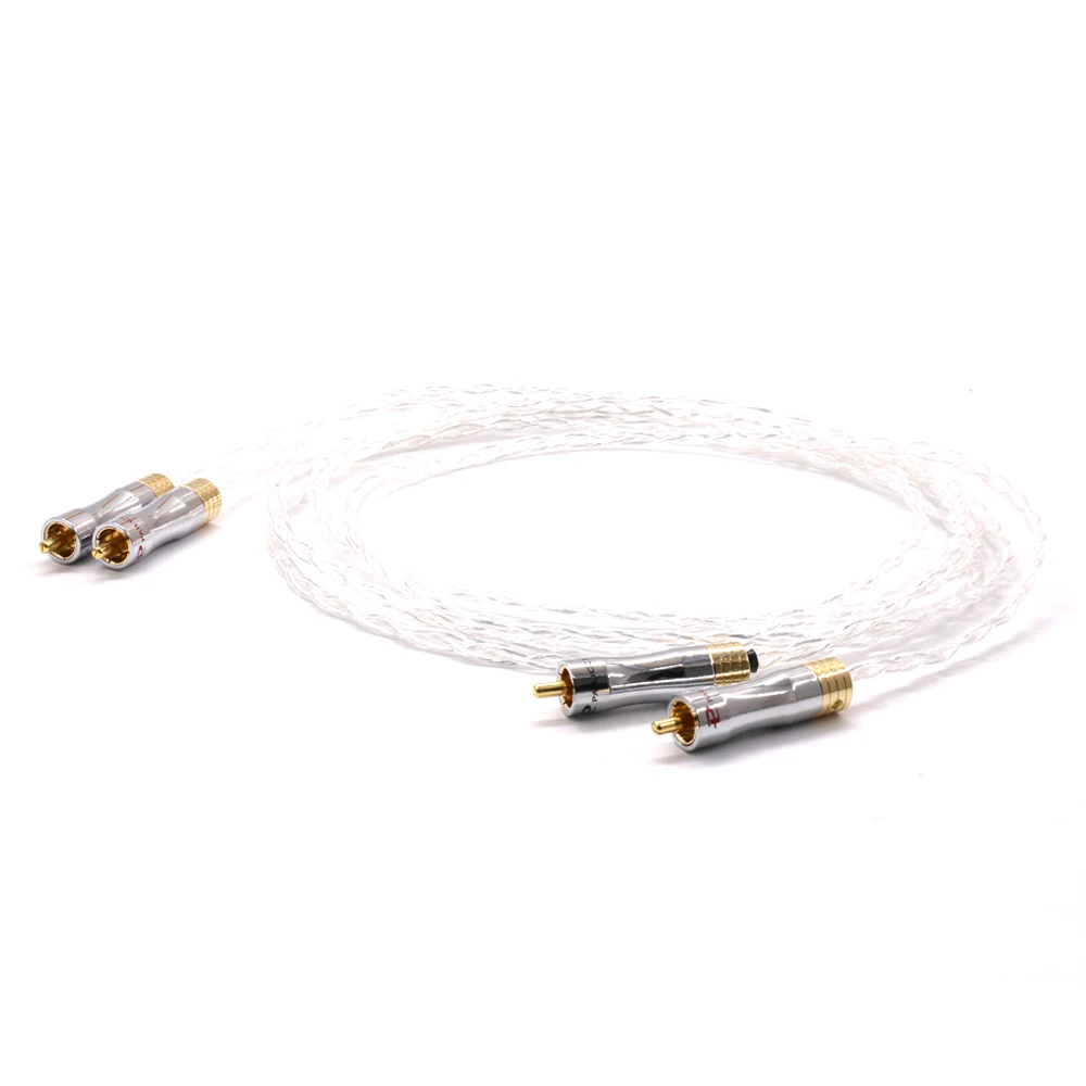 Hifi 8N OCC Copper Silver Plated RCA to RCA Cable RCA plug to rca Male audio Cable