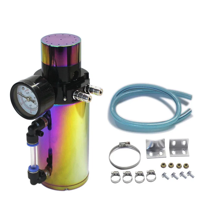 SPSLD алюминиевый двигатель маслоуловитель резервуар Сапун бак может+ вакуумный манометр маслоуловитель БАК маслоуловитель - Color: Rainbow