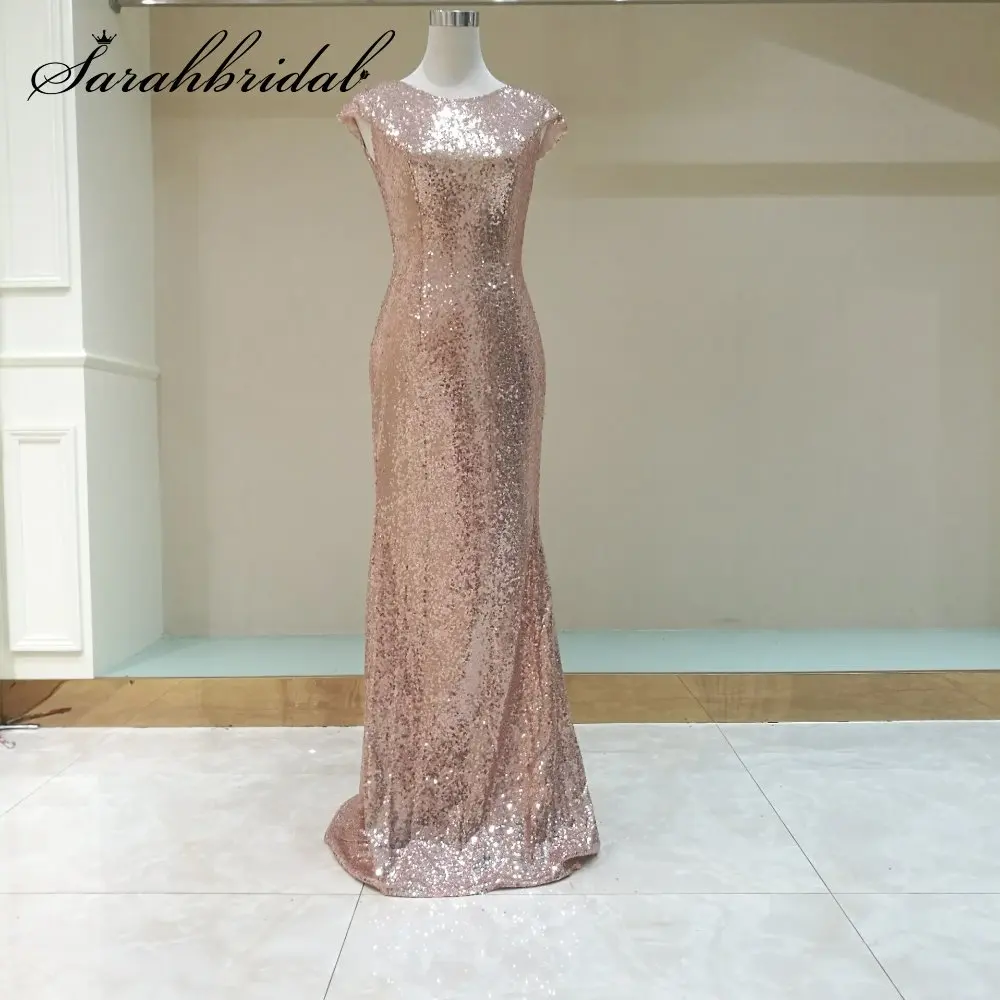 Сексуальное вечернее платье с открытой спиной, розовое золото с пайетками, рукава-крылышки, длинное Дешевое платье для вечеринок, vestido de festa Longo SD347