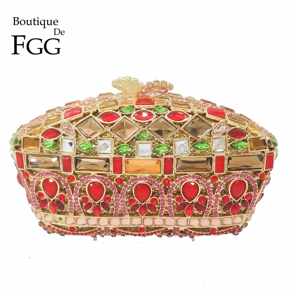 

Multi Golden Red Crown Minaudiere Handbags Women Crystal Evening Clutch Bag Ladies Party Dinner Metal Clutches Wedding Hand Bag
