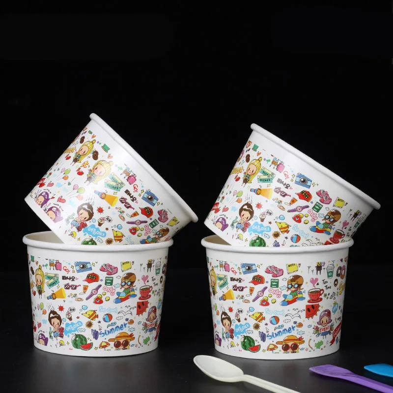 16 унций мультяшная цветная бумажная Желейная чаша, Экологичная плотная миска для йогурта, десерта, одноразовая упаковочная коробка для торта, 200 шт./лот, SK810