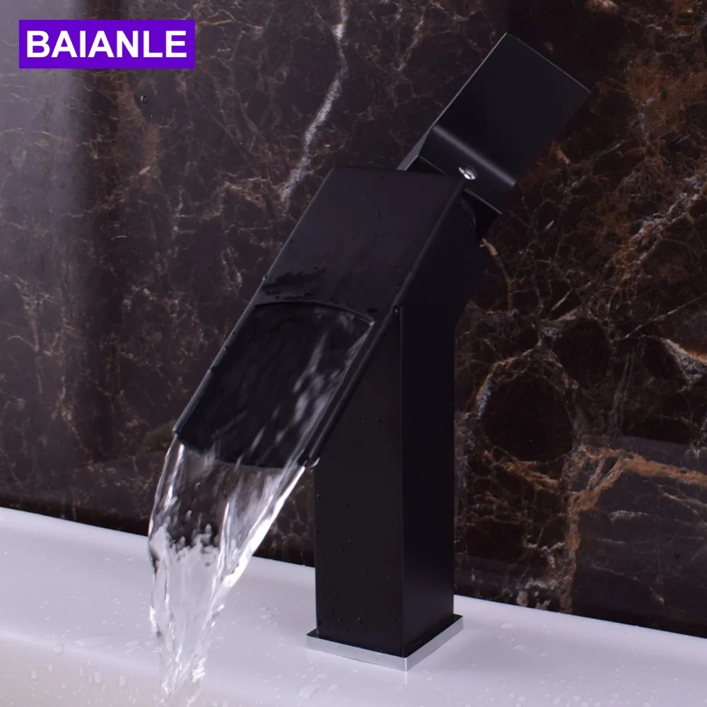 Free Shipping Black/Nickel Brushed Deck Mount Waterfall Bathroom Faucet Vanity Vessel Sinks