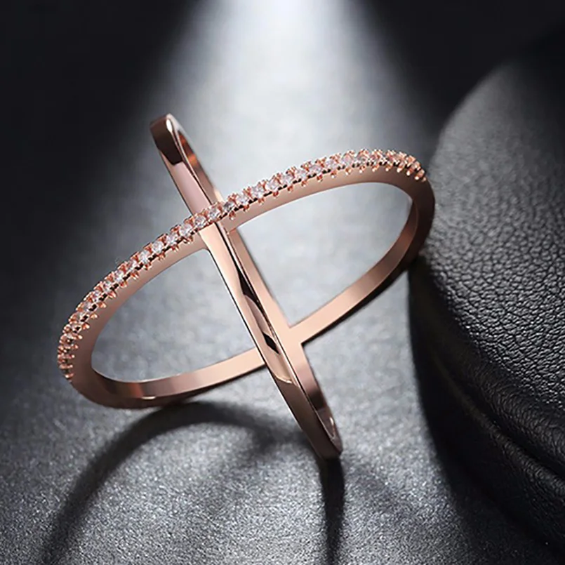 Hot Sale Personality Ring X-Shape Inlaid Zircon for Women Wedding Ring Engagement Crystal Party Jewelry Accessories SP0620