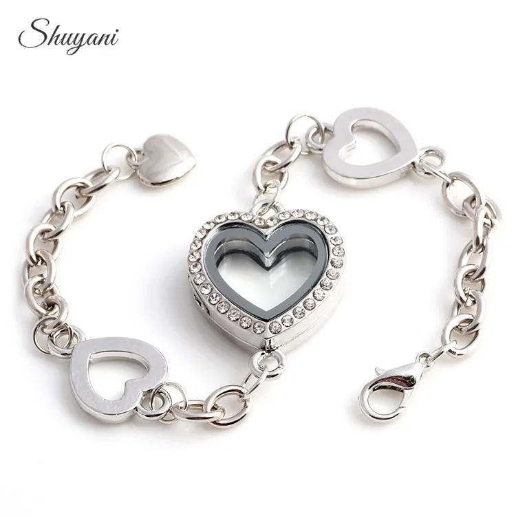 5PCS-Wholesale-Silver-Heart-Locket-Bracelet-Crystal-Floating-Heart-Living-Memory-Locket-Bracelet-for-Women-Man