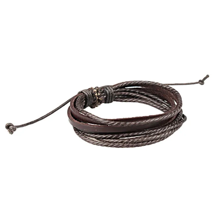 Europe Punk Hand Made Bangles For Men And Women Black And Brown Braided Rope Wristband Cuff Leather Bracelet Adjustable