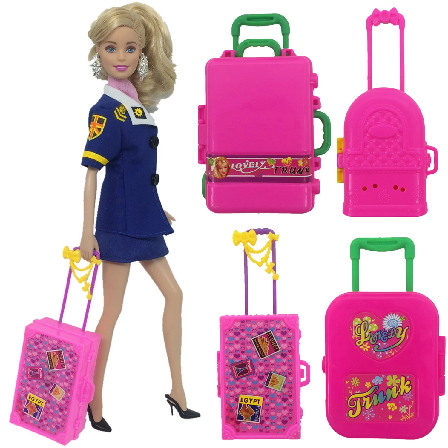 Pink Plastic Suitcase Luggage Box Trunk for Barbie Doll Travel AccessoriesDY