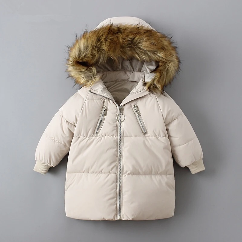 

Boys 90% White Duck Down Coat Children Clothes Girl Winter Mid-long Hooded Jacket Toddler Warm Clothing