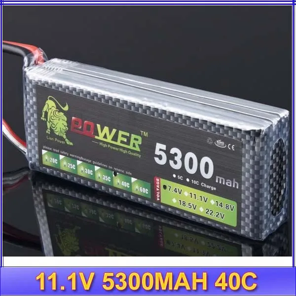 

Lion power Li-PO 11.1V 5300MAH 40C high capacity lithium polymer battery for rc heli cars truck R/C model toy